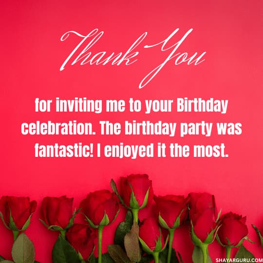 Thank You For Inviting Birthday Party